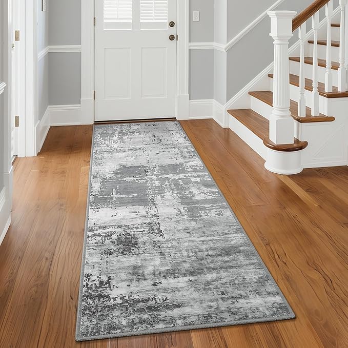 HOMORE 2x6 Runner Rug for Kitchen Hallways Runners Rugs,Grey Area Rug Non Slip Washable Rugs for Entrway Soft Abstract Carpet for Entrance Bedroom Living Room Bathroom Dorm