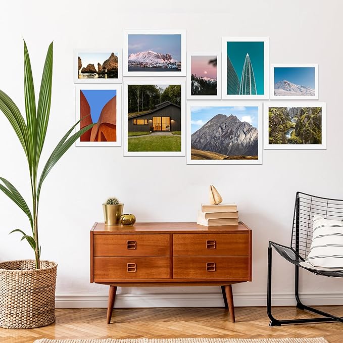 Fixwal Picture Frames, 10 Pack Collage White Picture Frame Set for Wall Gallery Decor, Hanging or Tabletop Display Multi Sizes Photo Frames Including 8x10, 5x7, 4x6, White