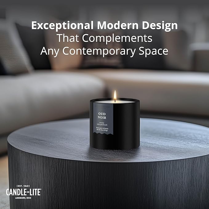 Candle-lite Rugged & Refined Scented Candle for Men, Oud Noir, 9 oz Tin, Poured in The USA, Masculine Fragrance, 1-Wick, 58 Hours of Burn Time, Ideal Gift for Man in Your Life & Father's Day