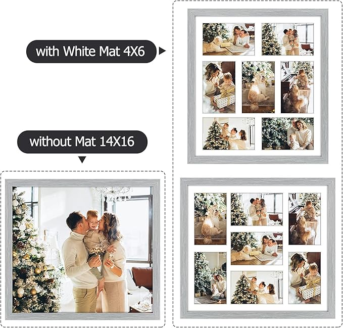 Golden State Art, Set of 10, 13.7x15.7 Matted Grey Wood 7-Opening for 4x6 Collage Picture Frame