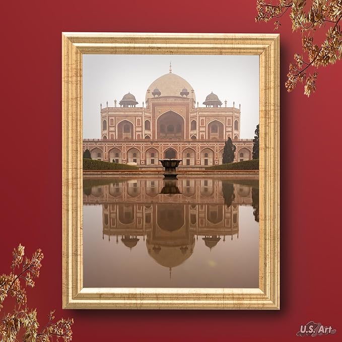 17x25 Antique Gold 0.87 Inch Wood Picture Frame, Solid Wood Wall Decor for Wall Art, Featuring Preinstalled Hangers, UV Filtering Shatterproof Plexiglass, 100% American Made Poster Frame
