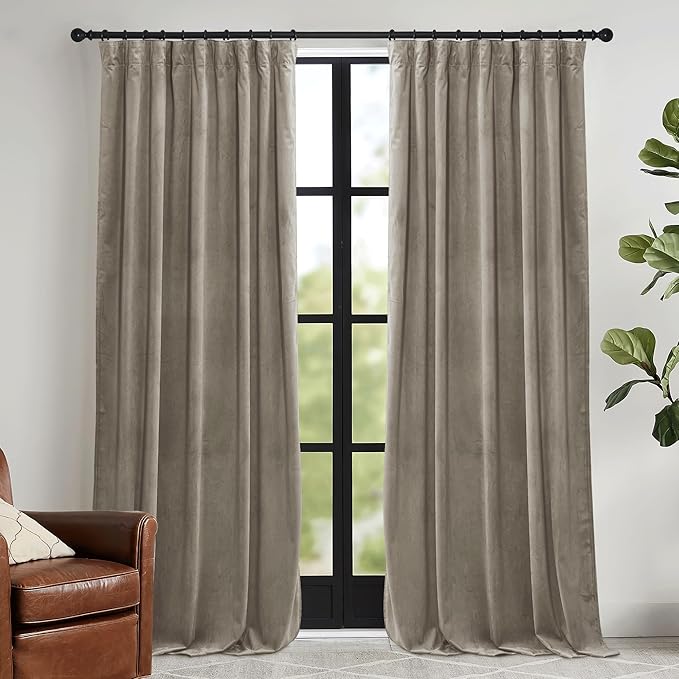 RYB HOME Blush Velvet Curtains 96 inches 2 Panels Set, Thermal Insulated Privacy Protect Decorative Drapes with Hook Tape for Dorm Hotel Room, W 52 x L 96 inches