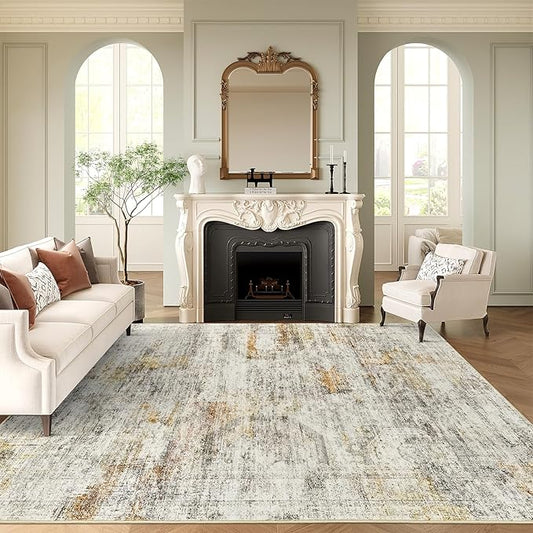 Soalmost 6x9 Area Rug for Living Room Washable 6x9 Non-Slip Modern Abstract Rugs for Bedroom Dinning Room Ultra-Thin Indoor Gray Rust