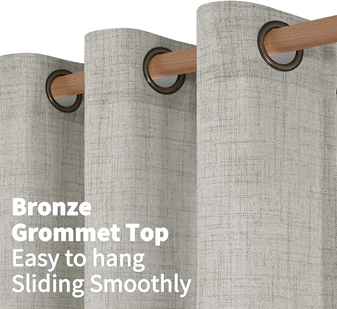 YoungsTex Light Grey Linen Curtains 54 Inch Length for Short Windows, Light Filtering Drapes with Bronze Grommet Privacy for Bathroom Bedroom Living Room, 2 Panels, 42 X 54 Inch