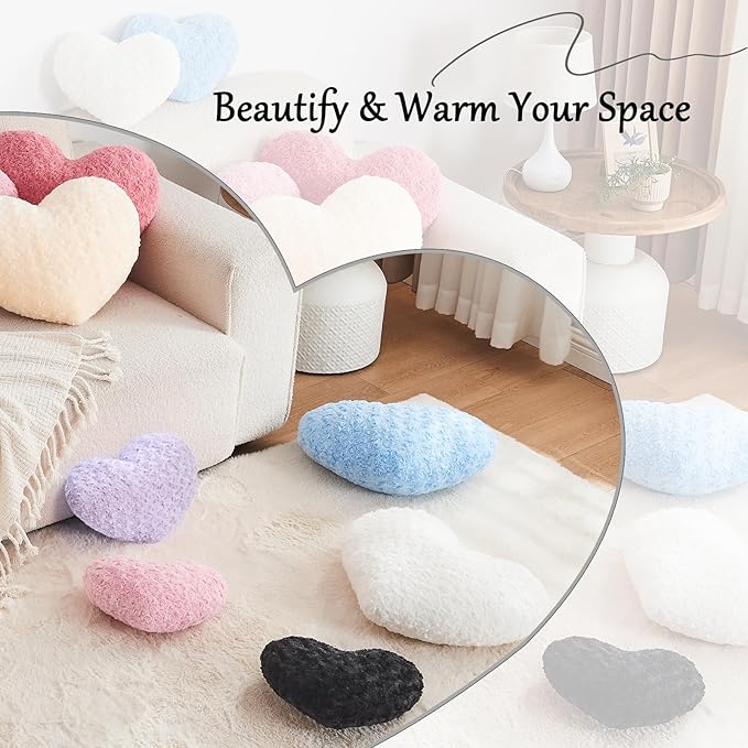 Heart Pillow Black Throw Pillows, Soft Fluffy Decorative Pillows for Bed Couch Chair, Cute Heart Shaped Room Decor Gifts for Valentine Anniversary Birthday Mothers Christmas (Medium, 20"x15")