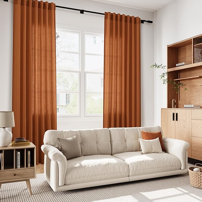 Nanspring Desert Orange Curtains 72 Inch Length for Living Room Semi Sheer Light Filtering Door Drapes 2 Panels for Kids Bedroom Light Filtering Back Tab Rod Pocket Modern Farmhouse Decor 52x72