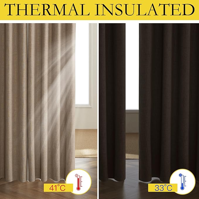NICETOWN Burlap Vintage Open Linen Weave Flax Thermal Curtains, 100% Blackout Curtains 84" Long for Dining Room, Soundproof Window Treatment Drapes for Hall Room, 42" Wide Per Panel, Set of 2