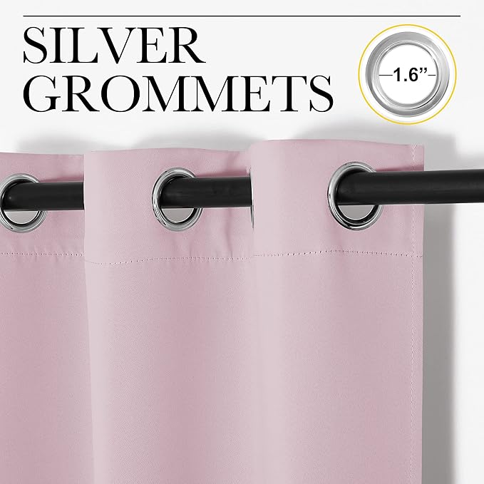 NICETOWN Blackout Curtain Panels for Girls Room, Nursery Essential Thermal Insulated Solid Grommet Top Blackout Drapes (Baby Pink=Lavender Pink, 1 Pair, 34 x 63 Inch)