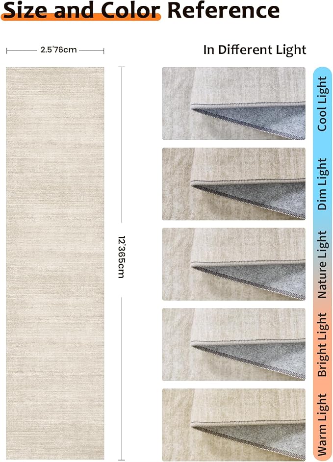 Art&Tuft Non-Slip Runner Rug - 2'6"x12' Runner Rug Washable Low-Pile Rugs Runners, Soft Distressed Carpet Runner for Bedroom Bathroom Kitchen Laundry Living Room, Beige