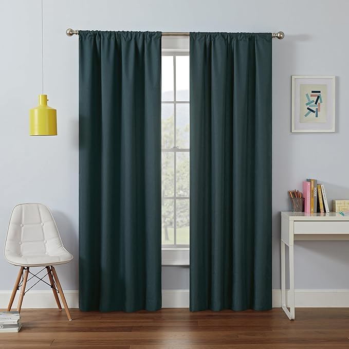 Eclipse Kendall Modern Blackout Thermal Rod Pocket Window Curtain, Insulating & Noise Reducing Curtains for Bedroom or Living Room (1 Panel), 84 in Long x 42 in Wide, Teal