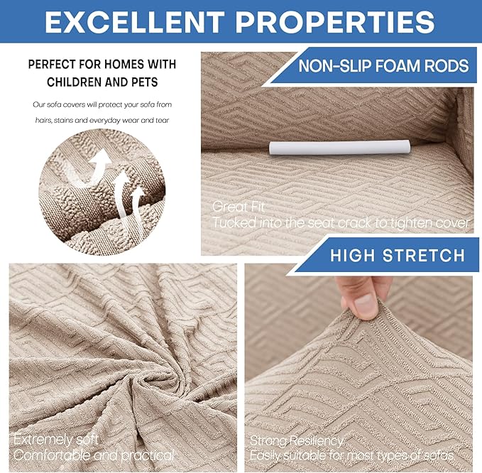 XINEAGE 2026 New Stretch Armchair Covers 1 Piece Chair Slipcovers Chair Protector for Living Room Thick Soft Chair Cover with Elastic Bottom Couch Cover for Pets Kids (31"-46", Khaki)