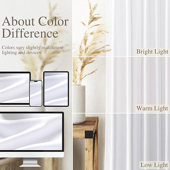 Nanspring Snow White Linen Curtains 84 Inch Length 2 Panels Set for Living Room Light Filtering Semi Sheer Curtain Back Tab Luxury Neutral Coastal Modern Farmhouse Decor Drapes for Bedroom 52x84