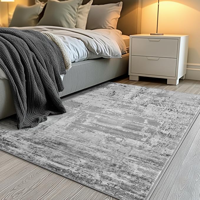 HOMORE Area Rug 3x5 Grey Rugs for Entryway, Small Rug for Bedroom Non Slip Washable Abstract Door Mat 36x60inch for Indoor Entrance, Modern Carepet for Kitchen Floor,Kids Room, Dorm