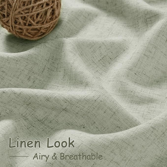 Sage Green Linen Blend Drapes 84 Inch Length 2 Panels Set Back Tab Rod Pocket Semi Sheer Textured Light Green Vertical Curtains Boho Farmhouse Decor Spring Curtains for Living Room Bedroom 40x84