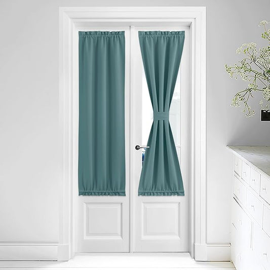 NICETOWN Greyish Blue French Door Curtains - Front Door Shades for Small Window, Privacy Shades for Sidelight Curtains, Thermal Insulated Side Window Covering, W25 X L64, 1 Panel