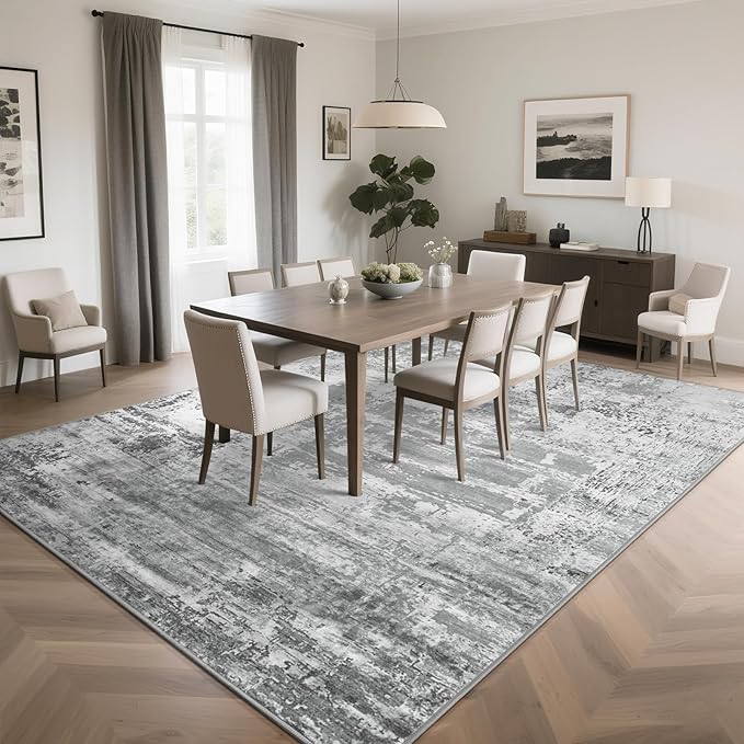 HOMORE Living Room Rug 8x10 Grey Area Rugs Non Slip Washable Rugs for Bedroom Dining Room Abstract Carpet for Farmhouse Kids Playroom Classroom