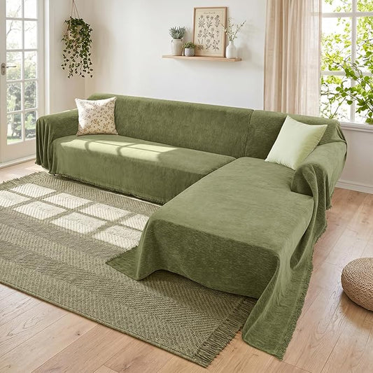 Sectional Couch Covers, 2 Pieces Washable L Shaped Couch Covers Sofa Blanket for Dogs Pet Friendly Sectional Sofa Slipcovers Furniture Covers,71"x 110"+ 71"x 118",(X-Large,Green)