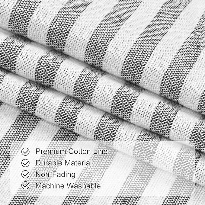 ASPMIZ Cotton Linen Farmhouse Living Room Curtains Boho Rustic Window Curtain Panels, Black with Grey Stripe Country Curtains for Bedroom, Back Tab Modern Drapes for Windows 52 x 63 Inch, 2 Panels