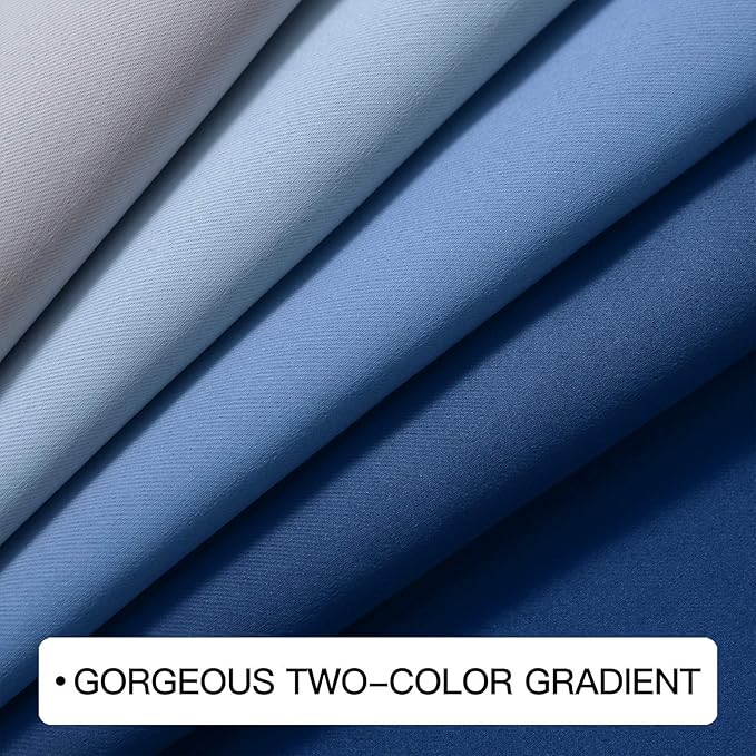 COSVIYA Grommet Ombre Room Darkening Curtains 96 inch Long, Blue and Grayish White Gradient Drapes Light Blocking Insulated Thermal Window Curtains for Bedroom/Living Room,2 Panels,52x96 inches