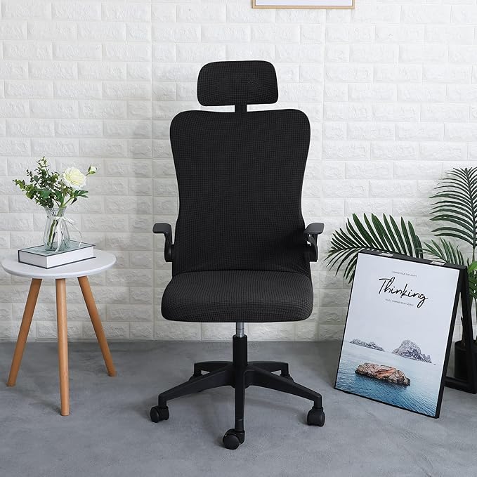 FORCHEER Ergonomic Office Chair Covers Set with Headrest Cover Water Repellent Managerial Chair Cover for Office Executive Chair，Black