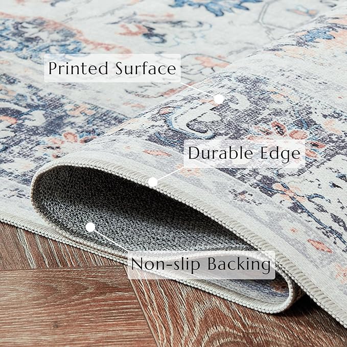 jinchan Runner Rug 2x6 - Hallway Rug Kitchen Washable Runner Vintage Floral Boho Lightweight Thin Non-Slip Retro Distressed Carpet for Entryway Bathroom Bedroom Laundry Room Grey Multi