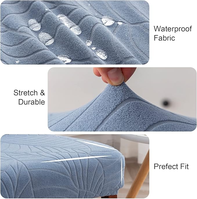 Genina Waterproof Chair Covers for Dining Room, Stretch Jacquard Dining Chair Slipcovers Removable Washable Chair Protector for Kitchen, Hotel, Restaurant (Leaves-Light Blue, 6 PCS)