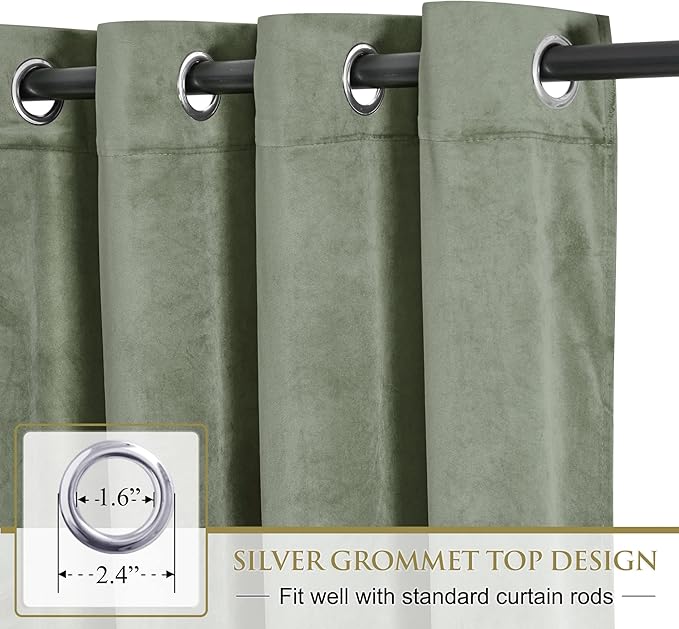 StangH Sage Green Velvet Curtains - Nursery Kids Bedroom Privacy Window Treatments Room Darkening Thermal Insulated Living Room Grommet Drapes for Office, W52 x L84, 2 Panels