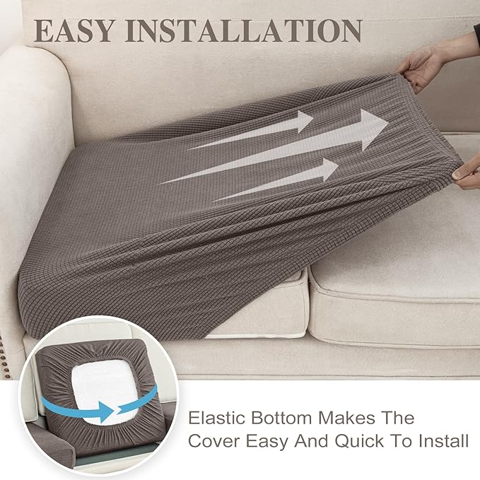 LA MEACK Couch Cushion Cover Chaise Lounge Cover Washable Separate Seat Chaise Couch Cover Stretch Sectional Sofa Slipcover(1 Piece for Chaise or Sofa 3-Seater, Taupe)