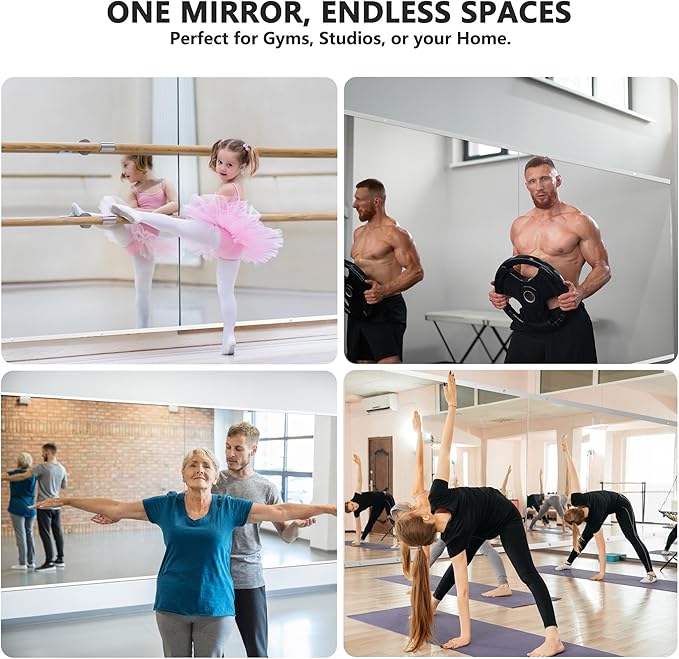 TRAHOME Home Gym Mirror for Wall, 50"x25"x2PCS Full Length Gym Mirror Frameless Wall-Mounted for Garage, Home Gym, Living Room, Bedroom(Silver)