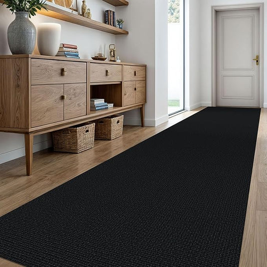 KOZYFLY Washable Runner Rug 3x18 ft Hallway Kitchen Runner Rugs with Rubber Backing Bobo Non Slip Entryway Runner Indoor, Long Carpet Runners for Hall Kitchen Entryway, Black