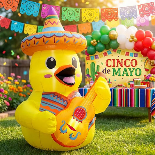 5FT Cinco De Mayo Inflatables Outdoor Decorations, Duck Inflatable with Sombrero and Guitar, Mexican Fiesta Blow Up Yard Decor for May 5 Taco Party, Lawn Garden Indoor Outdoor