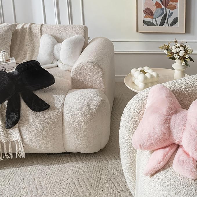Bow Pillow Throw Pillows Butterfly Shaped Decorative Cute Pillows for Bed Sofa Cute Home Decor,White 14.5 * 12inch