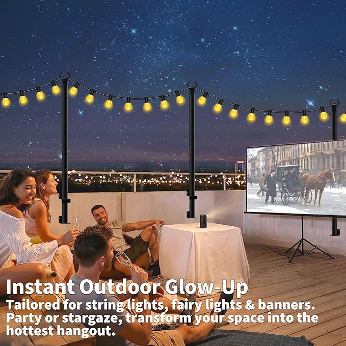 AHRLHR 2 Pack String Light Poles,5 Ft String Light Poles for Outside with Fixing Clips,Metal Poles for Outdoor String Lights, Hanging Light Poles for Deck Fence Garden Backyard Wall Bistro