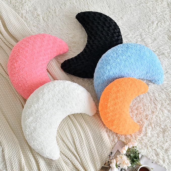 Moon Pillow, Moon Shaped Pillow with Soft Faux Fur for Couch Bed Sofa, Cute Half Moon Pillows with Room Decor for Bedroom Living Room (14.9 Inches, Rose Pink)