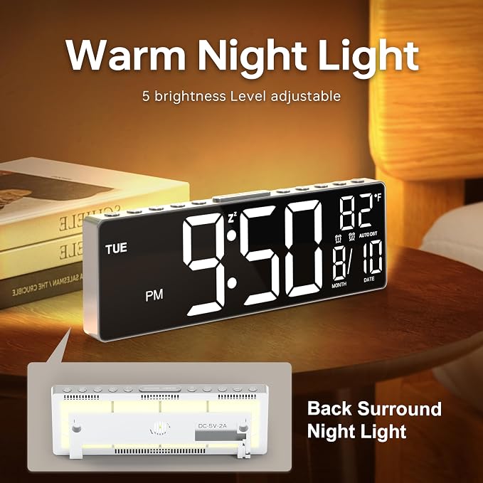 JALL 10.5'' Large Digital Alarm Clock with Big LED Number, Remote Control, RGB Colors,Timer, Dual Alarm, Temperature for Back to School Classroom, Bedroom, Living Room, Gift for Senior Student Teacher - Image 4