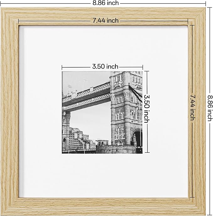 eletecpro 8x8 Picture Frames Set of 9 with Mat for 4x4 Photos or without Mat for 8x8, Square Gallery Wall Decor Collage for Picture Display, Natural Frame Set for Wall Hanging