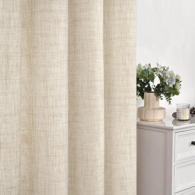 YoungsTex Linen Curtains 68 Inch Length for Living Room, Cream Semi Sheer Drapes with Bronze Grommet Light Filtering Textured Window Treatments Privacy for Bedroom Farmhouse, 52 x 68 Inch, 2 Panels