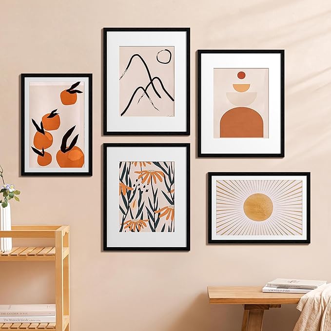 eletecpro 16x20 Picture Frames Set of 5, Gallery Wall Frame Display 11x14 Photo with Mat or 16x20 without Mat, Picture Frame Collage Wall Decor for Wall Mounting, Black