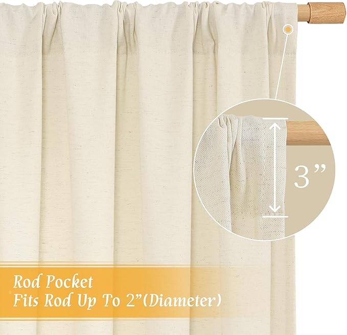LAMIT Light Beige Linen Textured Curtains 63 inch Length for Bedroom, Soft Semi Sheer Light Filtering Window Treatments Rod Pocket Drapes for Living Room/Small Window, 2 Panels Set, 52 x 63 Inch
