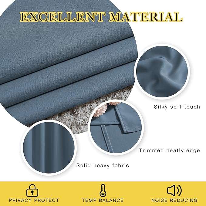 NICETOWN Blackout 102 inch Curtains for Living Room, Grommet Thermal Curtains Room Darkening Window Treatments Sound Reducing for Bedroom, Smoky Blue, 2 Panels, W52 x L102