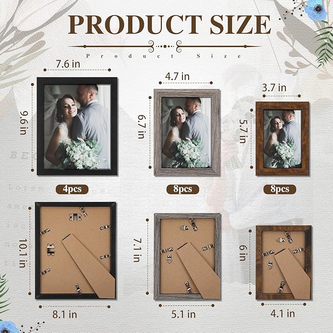 Namalu 20 Pcs Gallery Wall Frames Set Rustic Picture Frames Collage Assorted Photo Wall Decor Pack for Hanging or Tabletop Display Multi Sizes with 8 x 10, 5 x 7, 4 x 6 (Stylish Color)