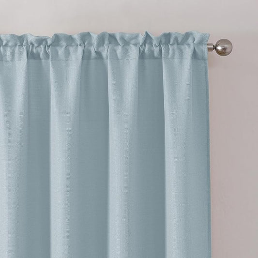 Chyhomenyc Aqua with Greenish Tone Curtains 72 Inch Length 2 Panels Set, Faux Linen Textured Light Filtering Soft Airy Privacy Farmhouse Curtain Drapes for Living Room Bedroom, 40 Wx72 L Inches