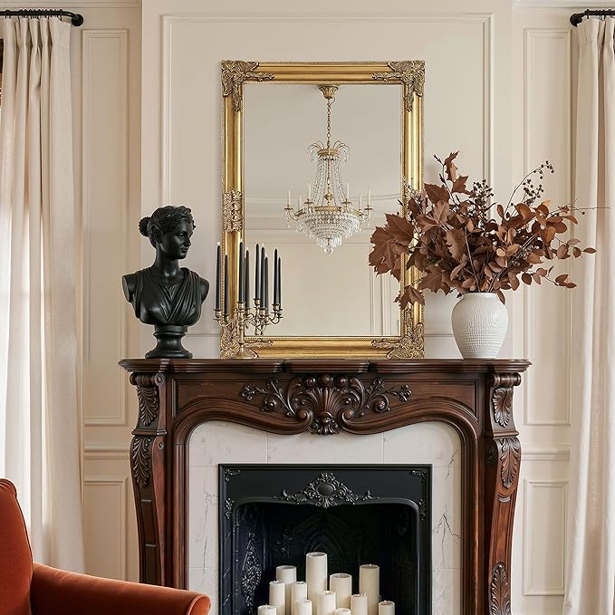 Vintage Gold Mirror for Wall, 24"x36" Antique Decorative Ornate Baroque Mirror for Living Room, Entryway, Bathroom, Fireplace
