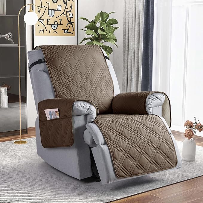 TAOCOCO 100% Waterproof Recliner Chair Covers, Non Slip Recliner Covers for Recliner Chair with Pocket, Washable Reclining Chair Cover Furniture Protector for Kids,Dogs(22'', Taupe)