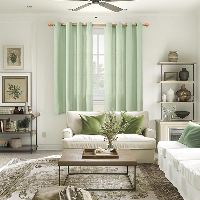 YoungsTex 63 Inch Length Sage Linen Curtains for Living Room, Grommet Boho Window Drapes Light Filtering for Bedroom Privacy Spring Decor, 2 Panels, 52 X 63 Inch