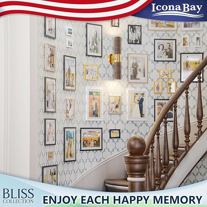 Icona Bay - 12x12 Black Picture Frame with Removable Mat to 8x8 Photo - Modern Style Engineered Wood Poster Frame - Wall Mount Only - Bliss Collection