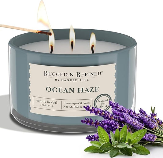 Candle-Lite Scented Candles for Men, Ocean Haze Fragrance, 16.25 oz Jar, 3-Wick, 51 Hours of Burn Time, Masculine Aromatherapy with Long Lasting Scent, Ideal Gift for Father's Day and Home Decor