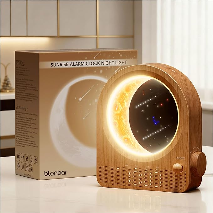 blonbar Dual Alarm Clock for Heavy Sleepers, Dimmable Moon Lamp Gifts by blonbar