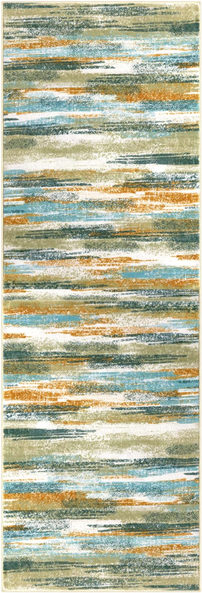Lansny Modern Abstract Runner Rug 2x6, Green Mustard Multi Washable Kitchen Runner Non-Slip Soft Hallway Rug Runner Thin Print Faux Wool Carpet for Entryway Bedroom Laundry Room Indoor Home Decor