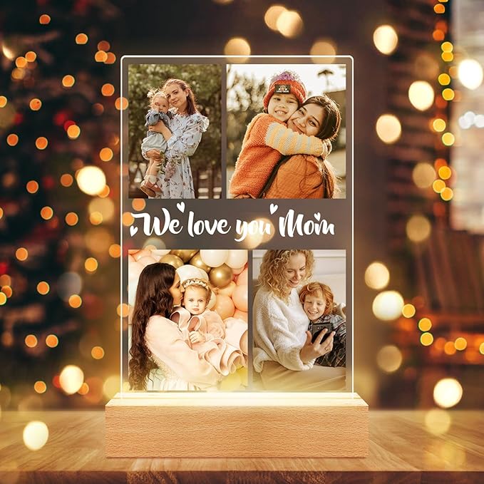 Personalized Picture Frame with Night Light, Custom Photo Frame with Photos, Customized Gifts for Mom Girls Boys, Personalized Birthday Gifts for Mom, Kids, Baby, Family